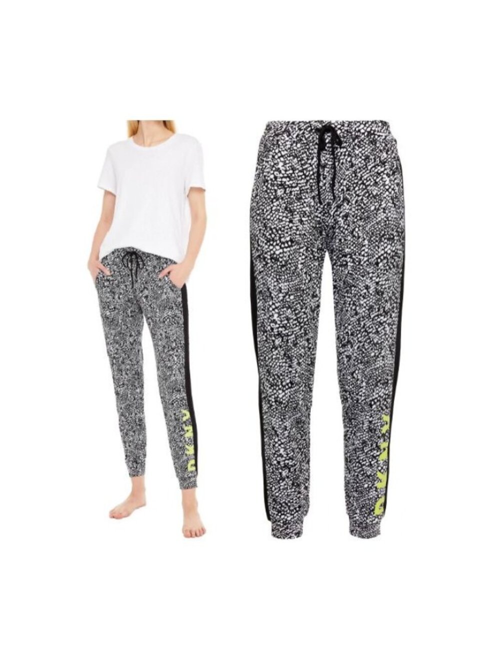 ⭐DKNY Womens L Pajama Pants Snake Printed Jersey 2 Pockets Cotton Loungewear New